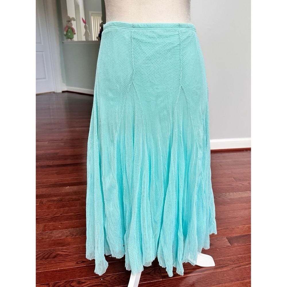 Made In USA Log In Sky Blue Fishnet Asymmetrical Unique Skirt Size Large - Picture 7 of 11